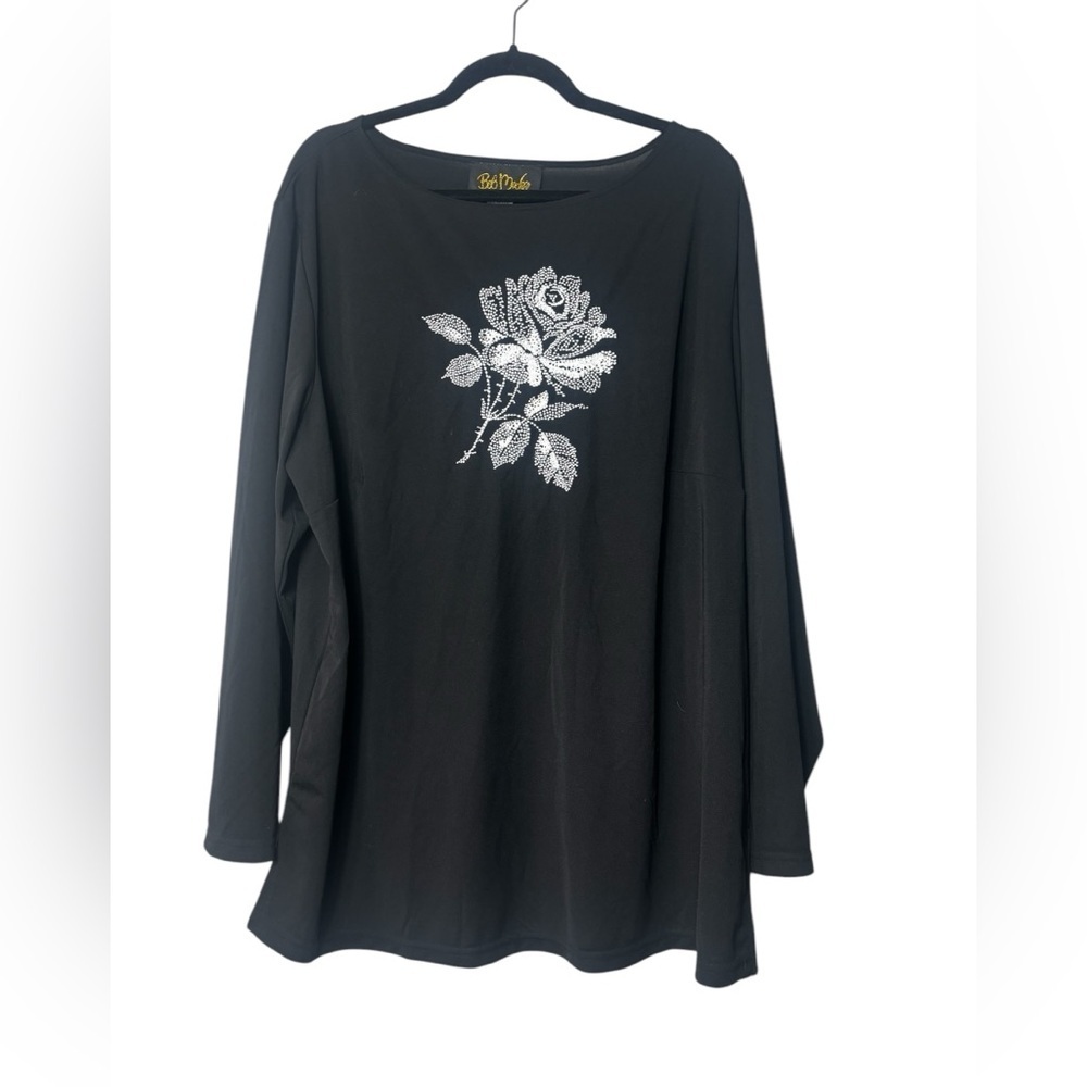 Bob Mackie Wearable Art Shirt Tunic Womens Sz 2X Floral  Long Sleeve Embroidered